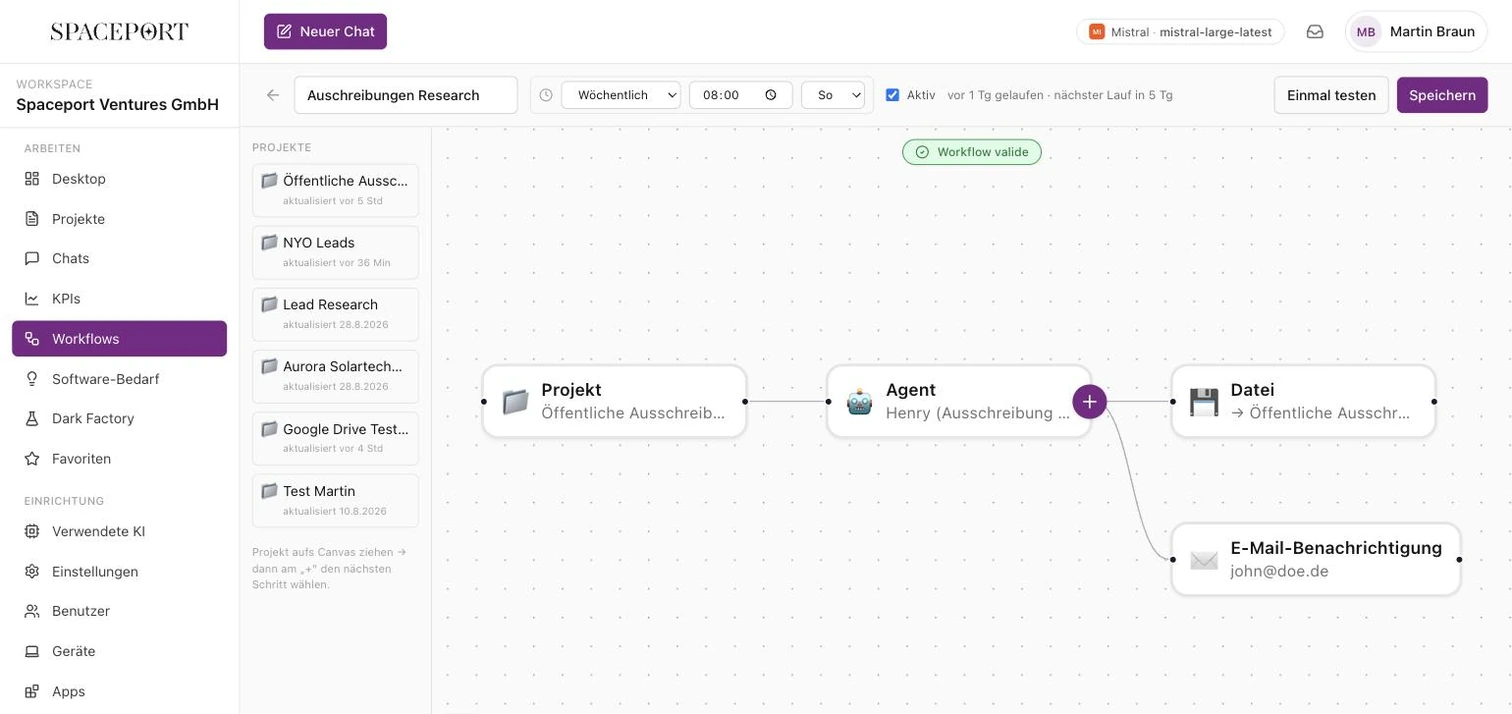 Workflow Builder von Spaceport AI